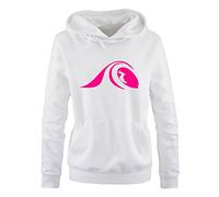 Comedy Shirts - Surfer Welle - Damen Hoodie - Weiss/Pink Gr. XL