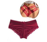 comeondear Brazilian Slip Damen Spitze Sexy Übergröße Unterhosen String Tangas für Mollige Frauen Nahtlose Unterwäsche Große Größen Bikini Höschen Pantys Lace Thong Women Underwear(Rot,M-L)