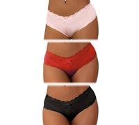 comeondear Damen Slip Satin Sexy String Tangas für Frauen Große Größen Unterhosen Panties Erotische Höschen Nahtlose Unterwäsche Curvy Dessous Reizwäsche Women Underwear(Schwarz+Rosa+Rot,XS-S)