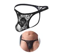 comeondear Durchsichtige String Tanga für Herren Spitzen Unterwäsche Große Größen Sissy Dessous Männer Mesh Unterhosen Bulge Pouch Mini Slip T Back Low Rise Thong Gay Underwear Briefs(Schwarz,L)