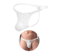 comeondear Durchsichtige String Tanga für Herren Spitzen Unterwäsche Große Größen Sissy Dessous Männer Mesh Unterhosen Bulge Pouch Mini Slip T Back Low Rise Thong Gay Underwear Briefs(Weiß,S)