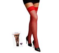 comeondear Netzstrümpfe Halterlos für Damen Sexy Curvy Übergröße Oberschenkel Strümpfe für Strapsen Dessous Reizwäsche für Mollige Frauen Kniestrümpfe Spitze Nylonstrümpfe Stay Ups(Rot,L-XXL)