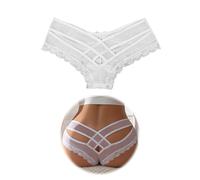 comeondear Satin Panty Damen Glänzend Sexy Mini String Bikini Tanga Unterhosen Große Größen Brazilian Slip Nahtlos Spitze Unterwäsche für Mollige Frauen Lace Thong Low Rise Women Underwear(Weiß,M-L)