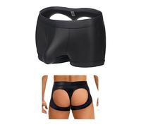 comeondear Sexy Boxershorts Herren Hinten Offen Gay Unterwäsche Große Größen PU Leder Unterhosen Männer Slip mit Bulge Pouch Wetlook Dessous Reizwäsche Hollow Out Sissy Höschen Rave Club Schwarz,XL