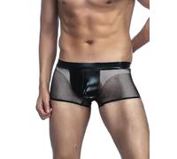 comeondear Sexy Boxershorts Herren PU Leder Unterwäsche Spitze Unterhosen Sissy Dessous Große Größen Mesh Reizwäsche Erotische Slip Transparent Clubwear Höschen Badehose Boxer Briefs Schwarz XL