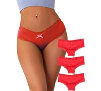 comeondear Sexy String Tangas für Frauen Damen Seamless Slip Satin Große Größen Unterhosen Panties Erotische Höschen Nahtlose Unterwäsche Curvy Dessous Reizwäsche Women Lace Thong(Rot,3XL-4XL)