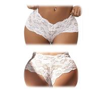 comeondear Slip Damen Weiße Spitze Hipster Panties Große Größen Erotische Höschen Sexy Unterwäsche für die Frau Bikini G-String Unterhosen Übergröße Underwear Lingerie for Women(2er Pack Weiß,XXL)
