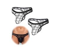 comeondear String Tanga Männer 2 Pack Sexy Unterhosen Durchsichtig Große Größen Gay Unterwäsche Erotische Slips Herren Dessous Reizwäsche Low Rise Thong Sissy Höschen Men Underwear 2-Schwarz,S