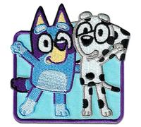 Comercial Mercera, Aufnäher Patches, Bluey, Zeichen Bluey und Chloe, Blau Farbe, Aufnäher Ideal für Mützen, Jacken, T-Shirts oder Schultaschen, 100% Polyester, 6x8 Zentimeter