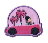 Comercial Mercera Barbie Auto Sonnenuntergang Aufnäher zum Aufbügeln 6,5 x 8 cm Bügelbild für Mädchen mit Mode Glamour Pink Fan, Bügelpatch Patches Bügelflicken Geschenk