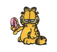 Comercial Mercera Garfield Donut Comic Katze gestickt - Aufnäher, Bügelbild, Aufbügler, Applikationen, Patches, Flicken, zum aufbügeln, Größe: 5,7 x 4,4 cm