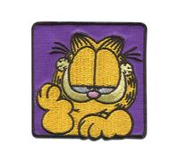 Comercial Mercera Garfield lila Comic Katze gestickt - Aufnäher, Bügelbild, Aufbügler, Applikationen, Patches, Flicken, zum aufbügeln, Größe: 5,5 x 5,6 cm
