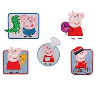 Comercial Mercera Peppa Wutz Koch Fahrrad Aufnäher Set 5 Stück zum Aufbügeln Bügelbild für Kinder mit Kinderzimmer Vorschule Original Vintage, Bügelpatch Patches Bügelflicken Geschenk