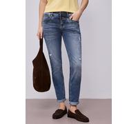 Comfort-fit-Jeans STREET ONE, Damen, Gr. 28, Länge 30, indigo random washed, Jeans, 82% Baumwolle, 16% Polyester, 2% Elasthan, unifarben, lang, Jeans, mit destroyed Details (76471638-28) indigo random