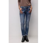 Comfort-fit-Jeans STREET ONE, Damen, Gr. 33, Länge 30, mid blau random washed, Jeans, 82% Baumwolle, 16% Polyester, 2% Elasthan, unifarben, knöchellang, Jeans, Middle Waist (66980847-33) mid blau rand