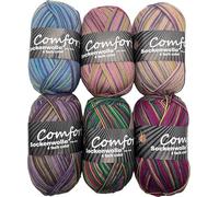 Comfort Wolle Sockenwolle Strumpfwolle Comfort Color 4-fädig - Farbset 6 x 100 g - 420 m Länge - mehrfarbig bunter Farbverlauf Sockengarn-Set 02