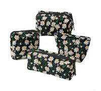 ComfyHarbor 4-teiliges Make-up-Taschen-Set aus Segeltuch mit charmanter Gänseblümchen-Stickerei, geräumiger Kosmetik- und Toilettenartikel-Organizer für Reisen, tägliche Hautpflegeutensilien (schwarz)