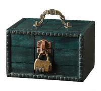 ComfyHarbor Vintage-Schmuckschatulle aus Holz mit Schloss, handgefertigter dekorativer Aufbewahrungskoffer mit Griff, für Heimorganisation, Fluchtraum-Requisiten, 16 x 12 x 10 cm (B)