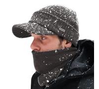 Comhats PolarWool™ Beanie Herren Winter-Set mit Wollgestrickter Schirmmütze und Fleece-Schal/Halswärmer für Herren und Damen - Warme gestrickte Schirmmütze Grau L/XL