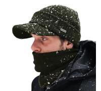 Comhats PolarWool™ Beanie Herren Winter-Set mit Wollgestrickter Schirmmütze und Fleece-Schal/Halswärmer für Herren und Damen - Warme gestrickte Schirmmütze grün L/XL