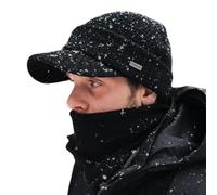 Comhats PolarWool™ Beanie Herren Winter-Set mit Wollgestrickter Schirmmütze und Fleece-Schal/Halswärmer für Damen - Warme gestrickte Schirmmütze, Schwarz M