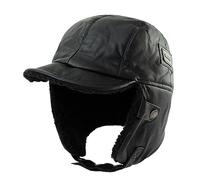 Comhats Warme Trappermütze Herren Wintermütze Kunstleder Hut Unisex Fliegermütze Fellmütze 99708_Schwarz L