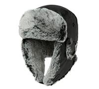 Comhats Winter Trapper-Hut Kunstleder Aviator Pilotenmütze Herren Damen Warm Gefütterte Kunstpelz-Hut mit Winddichten Ohrenklappen (DE/NL/SE/PL, Alphanumerisch, XXL, 92682_Schwarz(Kunstleder))