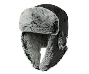 Comhats Winter Trapper-Hut Kunstleder Aviator Pilotenmütze Herren Damen Warm Gefütterte Kunstpelz-Hut mit Winddichten Ohrenklappen (DE/NL/SE/PL, Alphanumerisch, XXL, 92682_Schwarz(Kunstleder))