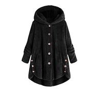 COMIOR Damen Vintage Hoodie Wolle Jacke Cardigan Lange Coat mit Knopf Mantel Wintermantel Plüsch Sweatshirt Oberseiten Kapuze Pullover Solide Lose Strickjacke Outwear Wolljacken