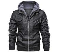 COMIOR Herren Kapuzen Lederjacke Retro Leder Hoodie Jacke Windbreaker Winddichte Outdoor Langarm Herbst Winter Männer Mode Bomberjacke Fliegerjacke Streetwear