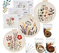 Comius Sharp Anfänger Stickerei Set 3 Stück Handmade Embroidery Starter Kit, Mit Schnittmuster und Beschreibung Blumenmuster Pflanzen Kreuzstich-Kit Starter Tools Kit,für DIY Kunst, Handwerk, Nähen