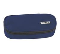 COMIX - Ovales Federmäppchen für Kinder und Jugendliche, ideal für die Aufbewahrung von Schreibwaren, mit Innenteiler mit elastischen Schlaufen und praktischem Reißverschluss, 22 x 5 x 7 cm, Blau