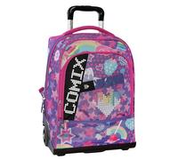 Comix Ultra Bright Schulrucksack Trolley, mit LED-Schriftfeld, große Fächer, austauschbare Räder, verstellbarer Griff, gepolsterte Schultergurte, vorgeformter Boden, 34 x 52 x H 22 cm, violett,