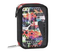 Comix Wave - Federmäppchen mit 3 Fächern für Kinder und Jungen, mit Schreibwarenset, 5 Selbstklebende Namensetiketten und praktischer Reißverschluss, 20 x 13 H x 7 cm, Schwarz