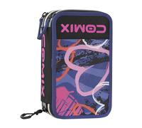 Comix WBS - Federmäppchen für die Schule, 3 Fächer für Kinder, mit Schreibwarenset, Hartschale mit Maxi-Logo und Reißverschluss aus Metall, 20 x 13 x 7 cm, Sprayheart, violett, Casual