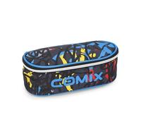 COMIX WBS - Ovales Federmäppchen für Kinder und Jugendliche, ideal für die Aufbewahrung von Schreibwaren, mit Trennwand innen mit elastischen Schlaufen und praktischem Reißverschluss, Schwarz/Blau