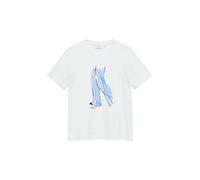 T-Shirt COMMA, Damen, Gr. 44, weiß, Single Jersey, Obermaterial: 57% Baumwolle, 37% Modal, 6% Elasthan, bedruckt, regular fit normal, Rundhals, gerader Abschluss, Shirts T-Shirt, mit Artwork (72425200