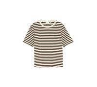comma - Basic Fit T-Shirt mit garngefärbten Streifen braun/beige - Gr. - 40