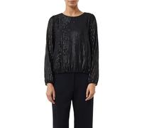 Comma Bluse mit Pailletten und Elastikbündchen Schwarz Größe 34