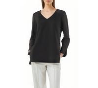 comma Lange Crêpe-Bluse mit V-Ausschnitt und seitlichen Schlitzen schwarz 36