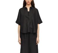 Hemdbluse COMMA, Damen, Gr. 38, schwarz, Web, Obermaterial: 55% Leinen, 45% Lyocell, unifarben, lässig geschnitten hüftbedeckend, Rundhals, abgesteppte Kante, Blusen Hemdbluse, aus einem Leinenmix (82