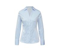 Hemdbluse COMMA, Damen, Gr. 42, blau, Web, Obermaterial: 71% Baumwolle, 26% Polyamid, 3% Elasthan, gestreift, tailliert hüftbedeckend, V-Ausschnitt, 1-Knopf-Manschette, Blusen Hemdbluse, im Streifen-D