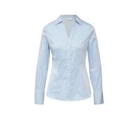 Hemdbluse COMMA, Damen, Gr. 44, blau, Web, Obermaterial: 71% Baumwolle, 26% Polyamid, 3% Elasthan, gestreift, tailliert hüftbedeckend, V-Ausschnitt, 1-Knopf-Manschette, Blusen Hemdbluse, im Streifen-D