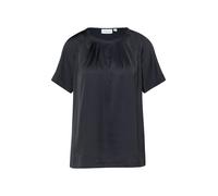Kurzarmbluse COMMA, Damen, Gr. 36, navy, Web, Obermaterial: 95% Polyester, 5% Elasthan, unifarben, normal hüftbedeckend, Rundhals, abgerundeter Saum, Blusen Kurzarmbluse, Sommerbluse mit gerafftem Run