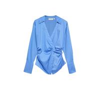 Comma Bluse Feminine Baumwoll-Satin-Stretch mit Raffdetail und Druckknopfverschluss Blau Gr. 38