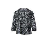 Comma Popeline-Bluse mit All-Over-Leo-Print und Puffärmeln Grau/Schwarz Größe 38