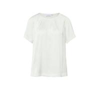 Comma Bluse Satinierte Kurzarmbluse – Relaxed Fit, Raffung am Ausschnitt, gelegte Falten – Weiß 40
