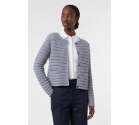 Comma Strickjacke kurzer Cardigan mit Strukturmuster und Leistentaschen Grau Größe 40