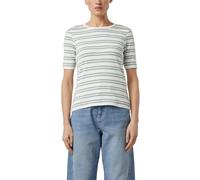 T-Shirt COMMA, Damen, Gr. 38, ecru mint, Single Jersey, Obermaterial: 90% Viskose, 5% Elasthan, 5% metallisierte Fasern, gestreift, tailliert hüftbedeckend, Rundhals, Shirts T-Shirt, im Streifen-Desig