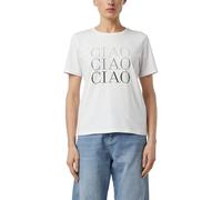 Comma T-Shirt Damen Single Jersey mit Druck und Glitzersteinen Rundhals Weiß Größe 38